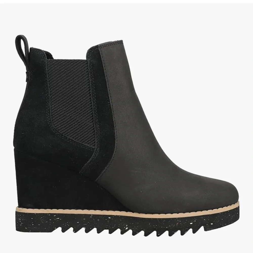 Toms Sutton Black Wedge Ankle Boots-Like New-Size 11